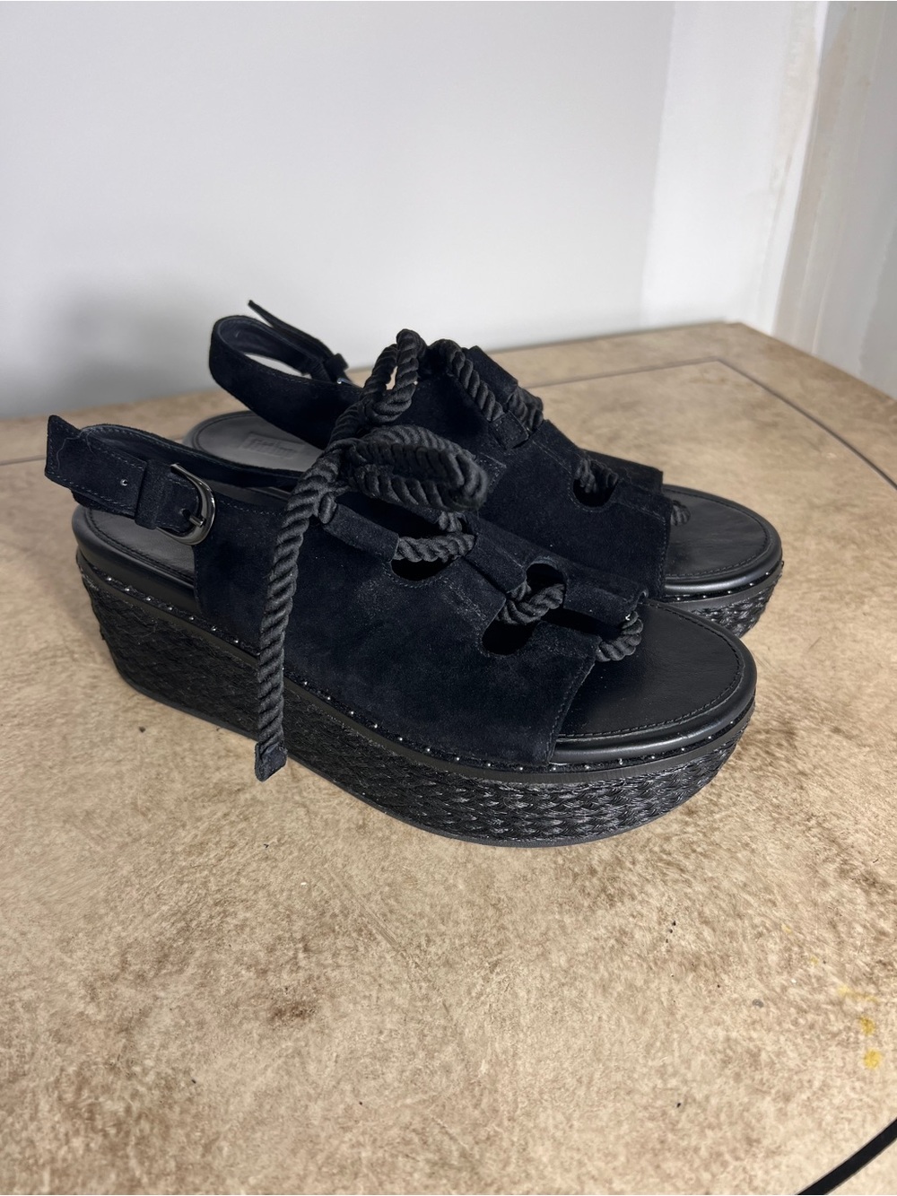 Fit FlopBlack Suede Platform Rope Sandals - Women